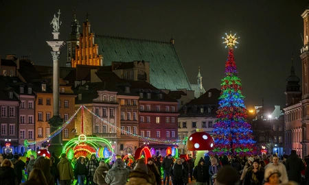 Na placu Zamkowym rozbłysła ogromna choinka Ewelina Lach / UM Warszawa 